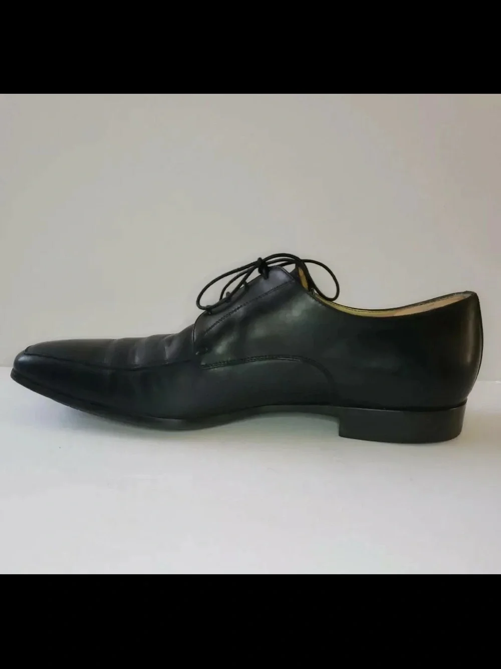Men’s SANTONI Mens 10.5 Black Apron Toe Dress Derby Oxfords Italy